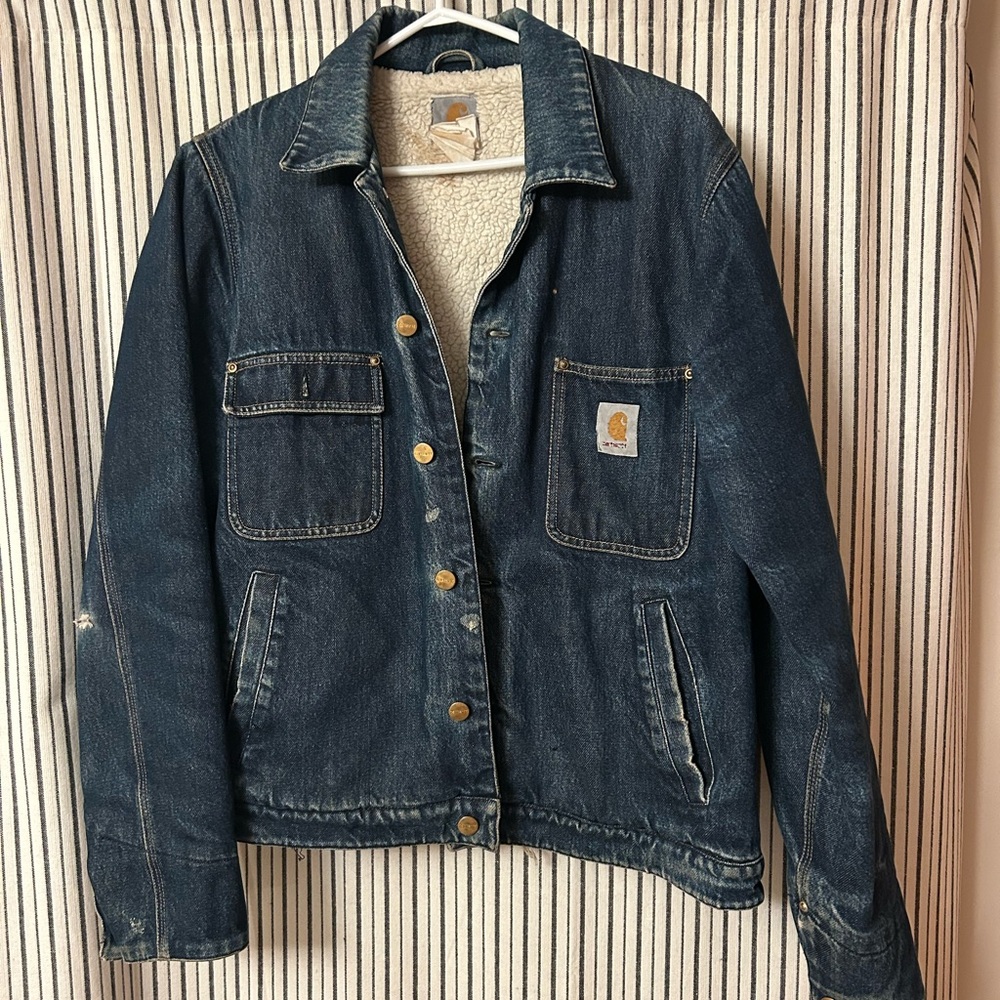 Carhartt Blue Denim Jacket with Sherpa Lining